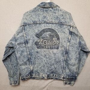 Vintage John Deere Denim‎ Acid Wash Distressed Jean Jacket Mens XL Trucker Coat